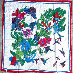 silk Floral and Butterfly Print Scarf